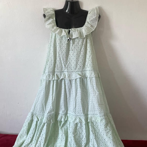 Zara mint green open work/eyelet embroidery midi dress - Picture 8 of 17